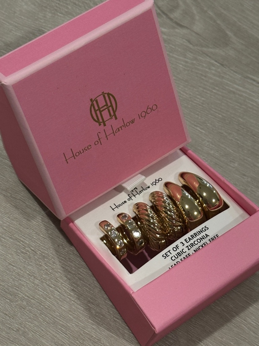NIB House of Harlow 1960 Gold Hoop Earring Set of 3 Pairs